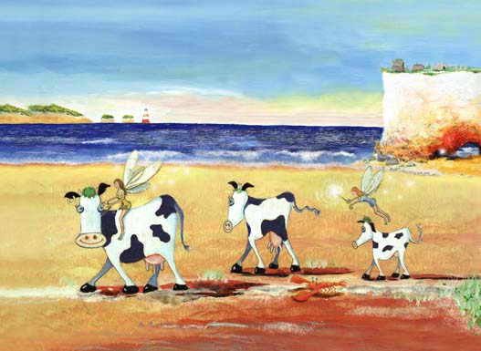 cows on a beach