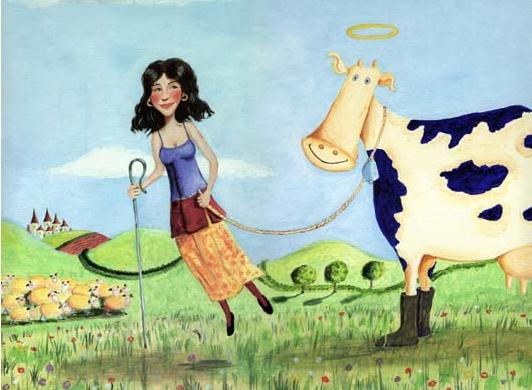 'floating milk maid with cow' by al hayball