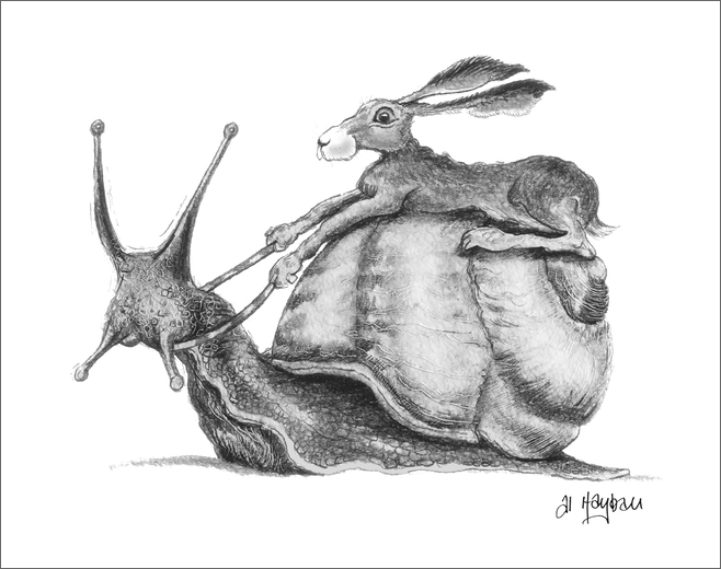hare on a snail, hare art, snail art,